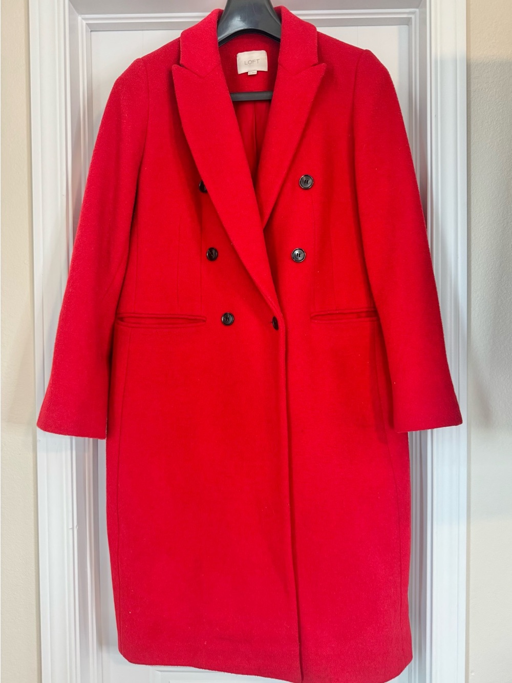 LOFT Red Double-Breasted Pea Coat